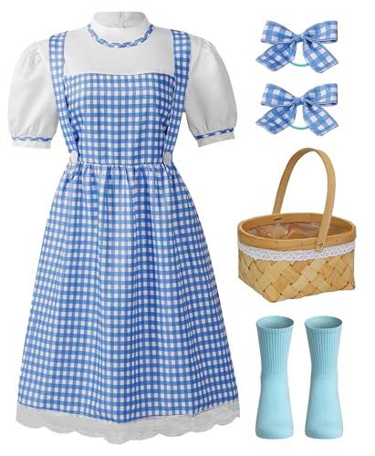 Halloween Girls Book Character Costumes Dorothy Dress Accessories Set (Blue, Large(11-12 Years))