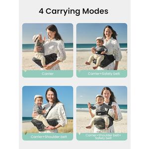 Baby Hip Carrier, GROWNSY Supportive Hip Carrier with Safety Belt for Baby Toddler Up to 50lbs, Large Capacity Pockets, Adjustable Waistband for Different People, Black