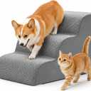 DUMOS Dog Stairs for Small Dogs and Cats, 3-Step Curved Pet Dog Steps, Grey