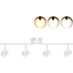 CLOUDY BAY 3 Color LED Dimmable 4-Head Track Lighting Kit,3000K/4000K/5000K Selectable 30W 2400lm CRI90,Adjustable Light Head Fixture for Accent Decorative Lighting,White