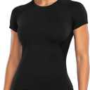 Ieumaz Gym Workout Tops for Women Short Sleeve Longline Athletic Tops Fitted Crew Neck Yoga Sports Compression T-Shirts (Small, Black)