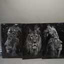 Muolunna Wall Art Black and White Lion Head Portrait Wall Art Painting Pictures Print 3 Pieces Canvas Animal for Bedroom Living Room Office Wall Decor Home Decoration Framed Ready to Hang (16x24inch x3pcs)