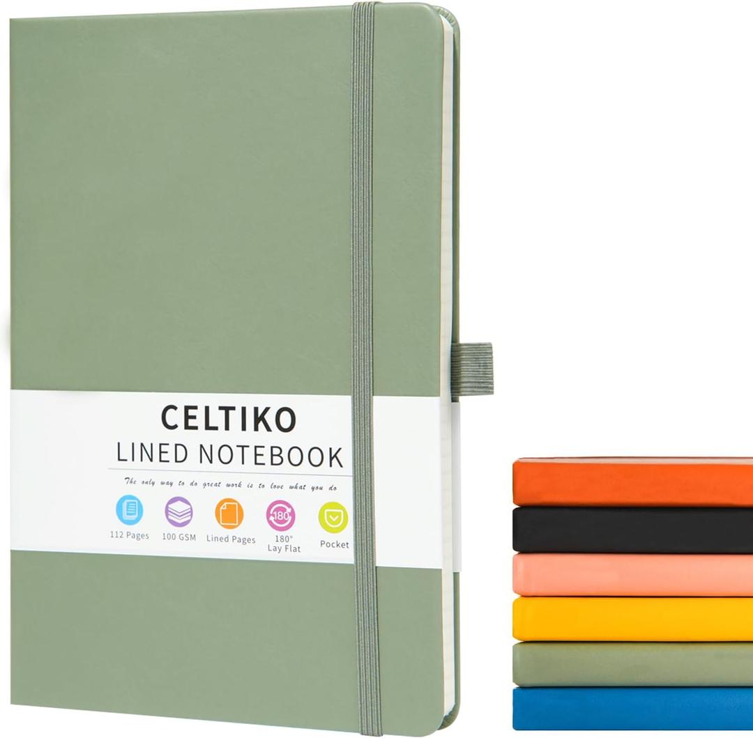 Blank Journal Notebook for Women & Men, 192 Pages College Blank Notebook for Writing Note Taking Work, 100 GSM Thick Paper Hardcover Leather Leather Sketchbook - Medium 8" x 5.7" (Dotted, Green)