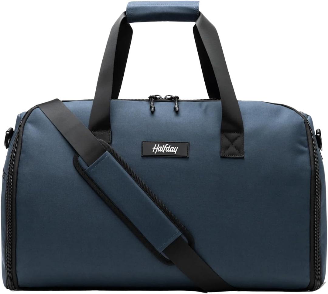 Halfday Convertible 2-in-1 Garment Duffel Weekender Bag 40L: Wrinkle-Free Travel (Hanging Suit Compartment, Shoe Pockets, Trolley Sleeve), Durable & Water-Resistant Carry-on, Marine
