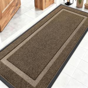 OLANLY Front Door Mat Indoor Outdoor Entrance, Waterproof All-Season, All-Weather Doormat, Sturdy Natural Rubber, Fade Resistant, Low Profile, Easy Clean Patio Porch Entryway Mat, 59x20, Brown