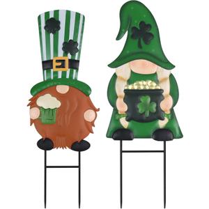 hogardeck St Patricks Day Decorations Outdoor, 2PCS Metal Irish Gnomes Garden Stakes for St. Patrick's Day Decor,Shamrock Beer Metal Yard Signs for Home Outside Lawn Patio Front Porch