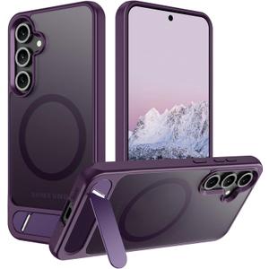 for Samsung Galaxy S24 Case, [Magnetic Invisible Stand] [Compatible with MagSafe] [Military Grade Drop Protection] Slim Glossy Marble Pattern Back Shockproof Protective Cover, Amethyst