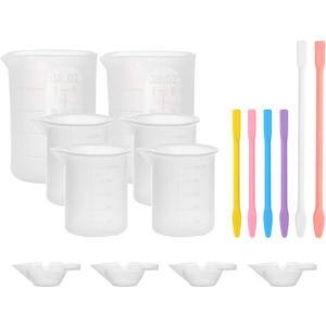 Gartful 16PCS Silicone Measuring Cups Set, Resin Casting DIY Tool Kit, 2PCS 250ml Large Pouring Cups, 4PCS 100ml Reusable Measurements Cups, 4PCS Mixing Cups, 2PCS Large and 4PCS Smaller Stir Stick