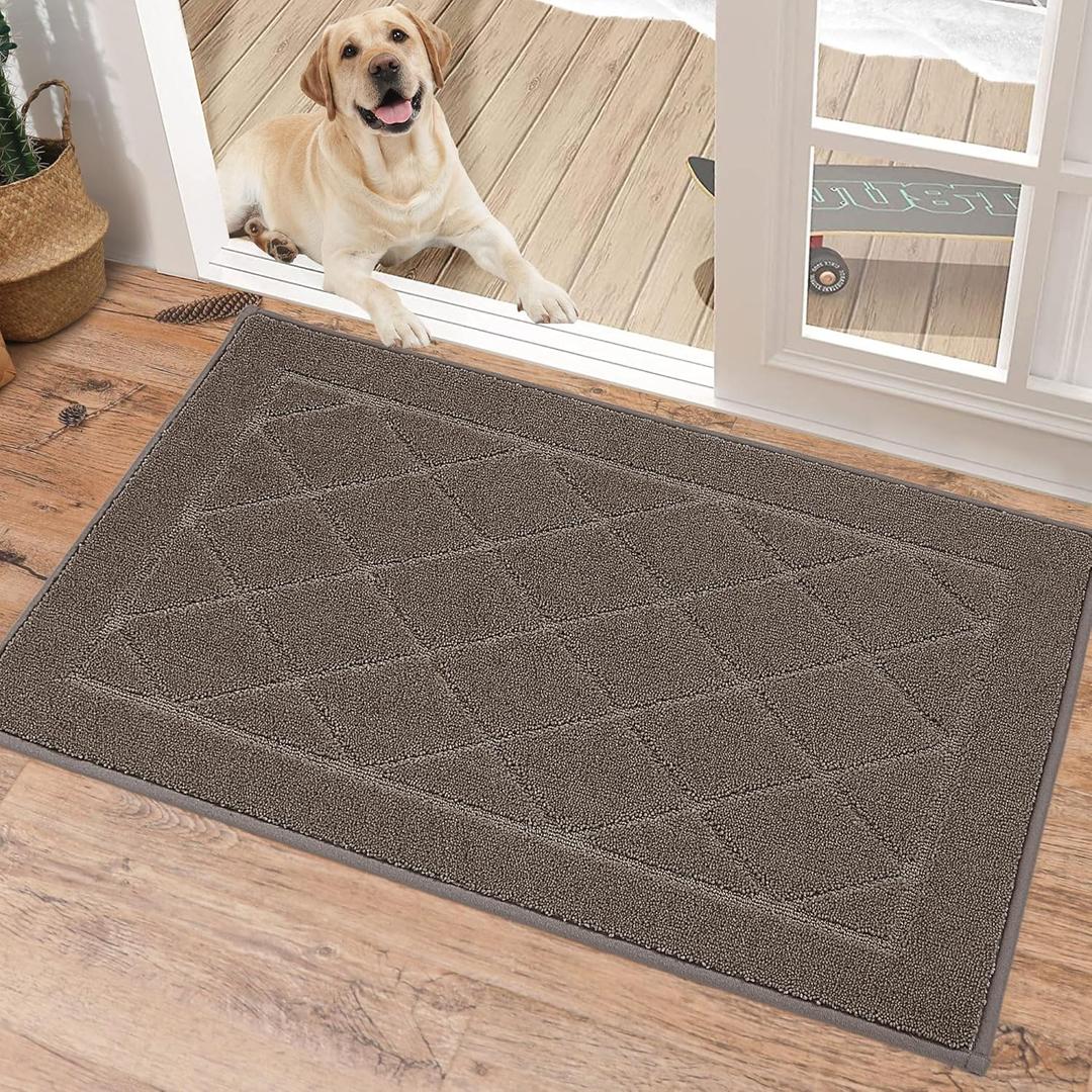 BEQHAUSE Dirt Trapper Door Mat 20" x 32", Doormat Non-Slip Entryway Rugs Washable, Dog Door Mat Stain Resistant and Absorbent Welcome Floor Mat for Front Back Door, Mud Wet Shoes & Paws, Light Brown