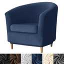 HFCNMY 2 Piece Club Chair Slipcover,Stretch Velvet Barrel Chair Covers Soft Tub Chair Slipcover Washable Armchair Cover with Elastic Bottom Blue