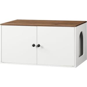 HOOBRO Cat Litter Box Enclosure, Hidden Litter Box Furniture with Side Entry, Litter Box Cabinet, Indoor Cat House, End Side Table, 31.5" L x 17.7" W x 16.3H, for Bathroom, White and Walnut WH40MW01