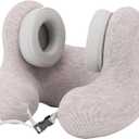 Travel Neck Pillow with Noise Reduction Ear Muffs, U Shape Airplane Pillow with Noise Cancelling Earmuffs, Neck Support Plane Pillow for Office High Speed Train Sleeping