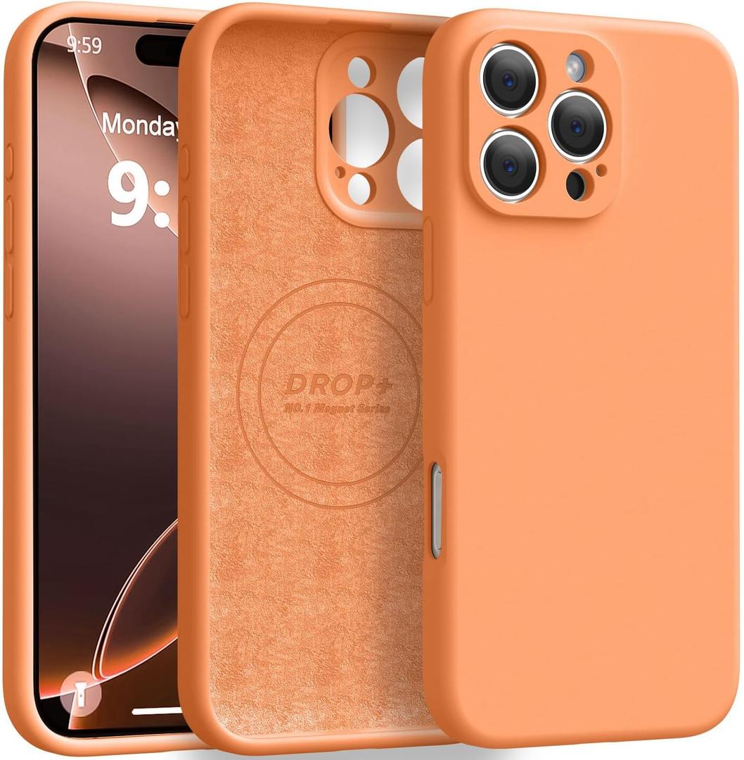 Ktele Magnetic for iPhone 16 Pro Max Case [Compatible with Magsafe] [Premium Silicone Satin-Smooth Touch] Slim Shockproof Anti-Scratch Microfiber Lining Case, 6.9 inch, Bright Orange