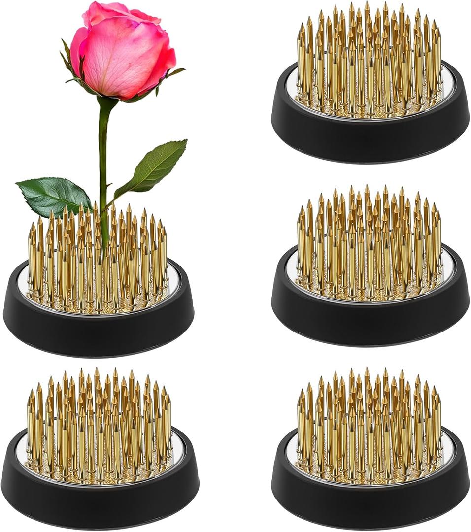 Kifmurase 4 Pcs Flower Frogs 2 Inch Round Flower Arrangement Brass Floral Frog Vase Fixed Tools Pin Holder Japanese Ikebana Vase Frogs for Flowers Fixation Home DIY Craft (Gold)