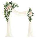 Muhanjia Artificial Wedding Arch Flowers Kit(Pack of 4), 2Pcs Artificial Flower Arch Decor, 2Pcs Chiffon Fabric Drapes, Ceremony Decoration, Floral Outdoor Party Decor (Champagne & Cream)