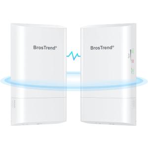 BrosTrend 5GHz 867Mbps WiFi Bridge Point to Point Outdoor, 1KM Wireless Internet Network Bridge Long Range Plug & Play, for PtP & PtMP, IP65, w/Passive PoE Injector, for Barn Farm Garage Building etc