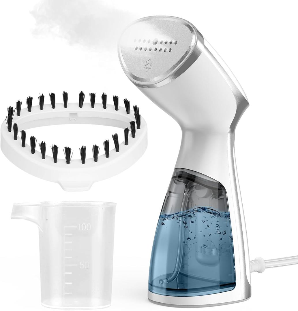 Portable Steamer for Clothes, 20s Fast-Heat Handheld Garment Steamer with Leak-Proof Tech, Large-Capacity Iron for Travel, Home & Dorm (white  Premium)