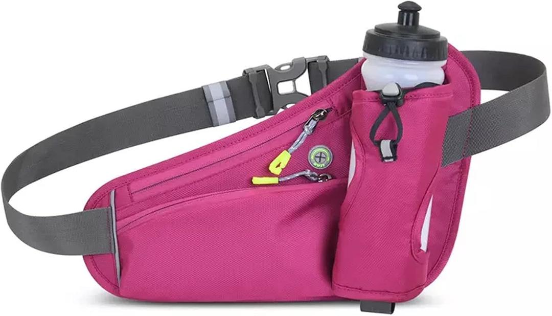 HOTEMIA Fanny Pack with Water Bottle Holder, Hydration Running Belt for Men Women Adjustable Strap Waist Bag Suitable for Hiking Running Walking Jogging Camping (Bottle Not Included) (Pink)