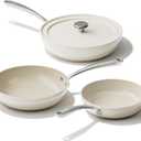 Redchef Ceramic Frying Pans, 4-Piece Non Stick Frying Pans, Non Toxic Skillet with Lid, Ceramic Cookware Set, 8" 9.5" 11" Egg Saute Pan, PFAS & PTFE & PFOA Free, Dishwasher & Oven Safe, Beige White