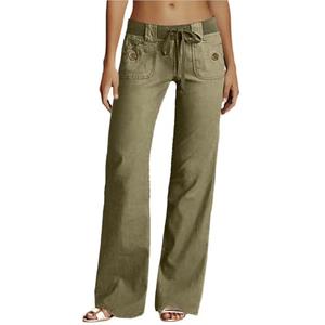 Flamingals Low Rise Cargo Wide Leg Pants for Women Drawstring Flap Pockets Y2K Bow Tie Casual Flare Pants Olive M
