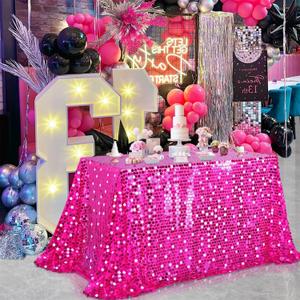 LuoluoHouse Sequin Tablecloth Rectangle Table: 50x106 Inch Payette Fabric Hot Pink Table Cloth for Birthday Parties Birthday Valentine's Day Decorations