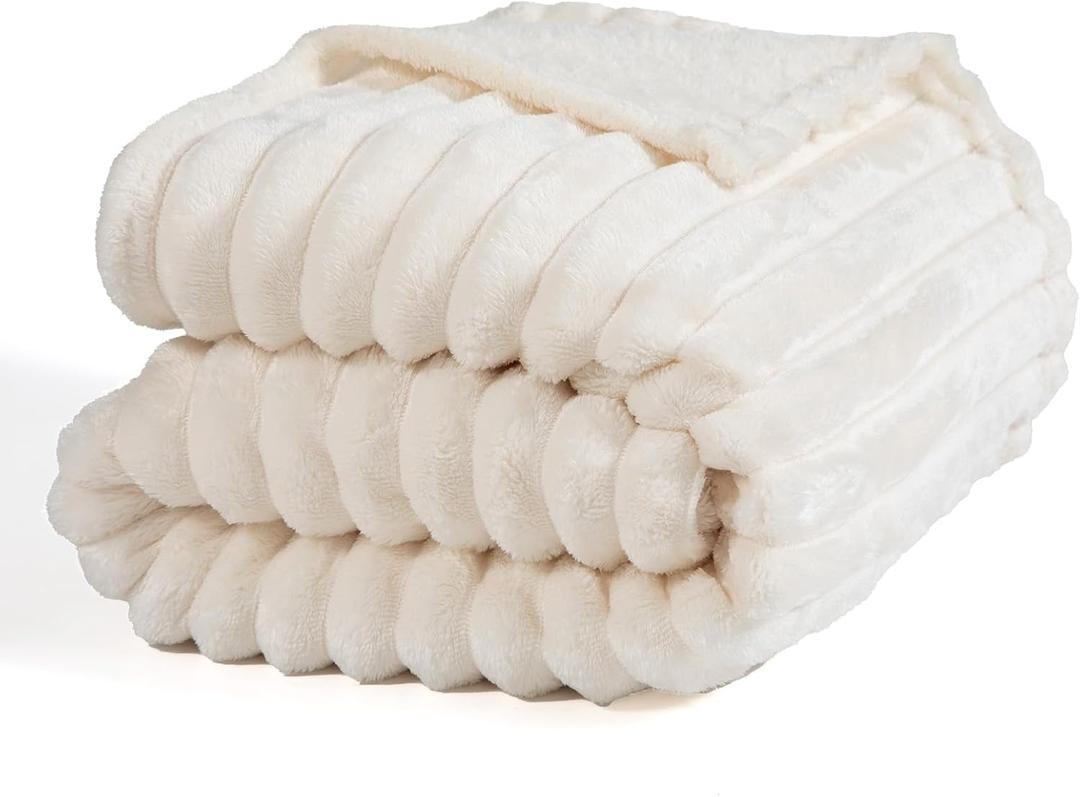 Ultra Soft Fleece Throw Blanket  Lightweight Cozy Plush Microfiber for Couch, Bed & Travel  Warm All-Season Decorative Blanket 50"x60", Machine Washable (Beige)