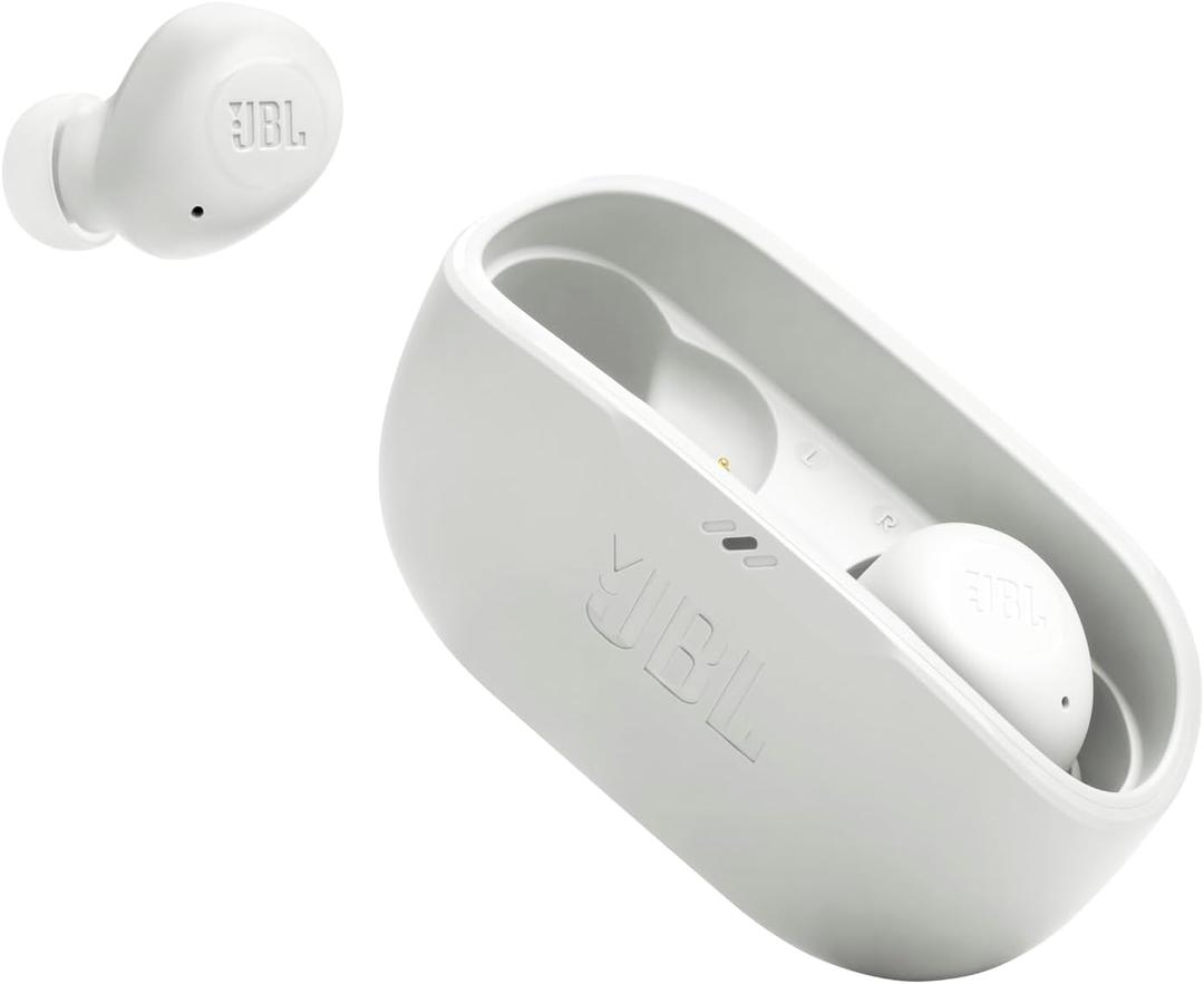 JBL Vibe Buds - True Wireless Earbuds, Smart Ambient, VoiceAware, Up to 32 total hours of battery life with speed charging, Water and dust resistant, JBL Deep Bass Sound (White)