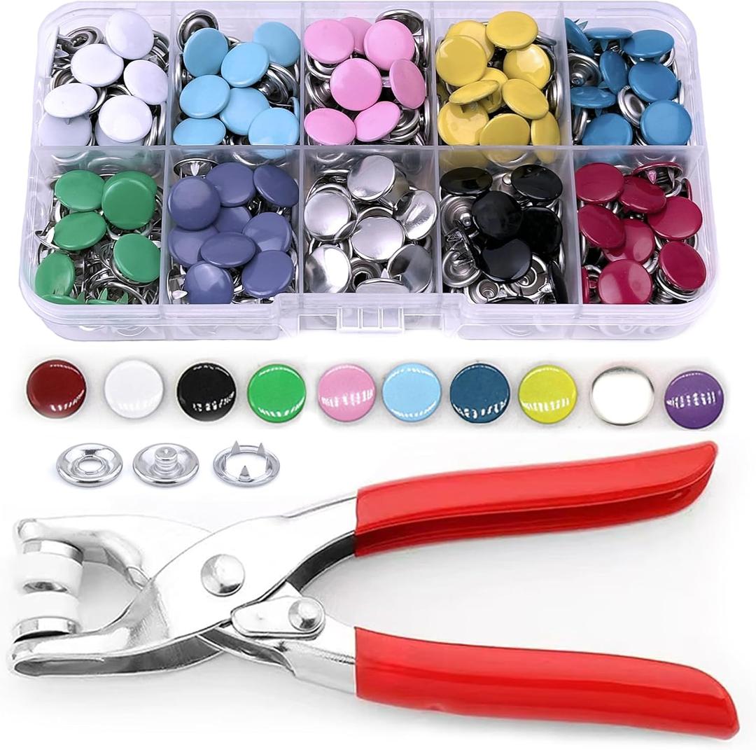 Snaps for Fabric, MIFOLEU 100 Sets Metal Snaps Buttons with Fastener Pliers Press Tool Kit, Solid Prong Ring Snap Button Fasteners Kit, Perfect for DIY Crafts Clothes Hats and Sewing(9.5mm / 400 PCS)