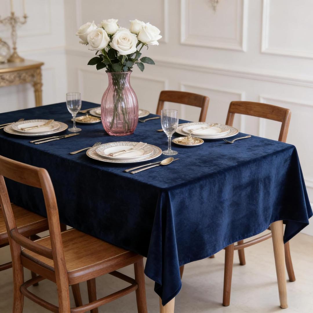 SMILETIME Navy Blue Velvet Tablecloth 104" X 60" Rectangle, Luxury Smooth Table Cover for Wedding, Party, Dining, and Banquet Events