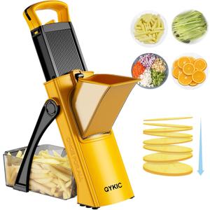 Safe Mandoline Food Slicer for Kitchen, Multifunctional Vegetable Chopper, Mandoline Potato Slicer with 35+ Presets & Thickness Adjuster, French Fry Cutter, Veggie Dicer for Meal Prep (Yellow)