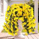 Sggvecsy Artificial Fake Hanging Flowers Plants for Outdoor Outside Spring Summer Decoration 2PCS Faux Silk UV Resistant Realistic Morning Glory Trailing Vines for Home Porch Patio Balcony(Yellow)