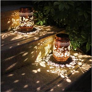2 Pack Solar Butterfly Lanterns Outdoor Hanging Decor Lantern,Waterproof Hollow Out Retro Metal Decorative Garden Light,Graceful Decoration for Patio,Yard,Landscape,Festival