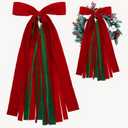 Large Red Velvet Christmas Ribbon Bow Sash for Wreath 12" x 24" Classic Xmas Tree Topper Bow Ribbons Bundle Giant Holiday Ornaments Decor for Winter Front Door Wall Window Indoor Outdoor (Red and Green)