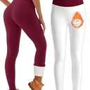 Bluemaple Fleece Lined Leggings Women High Waisted Tummy Control Thermal Warm Workout Hiking Yoga Pants for Cold Winter, Burgundy Medium