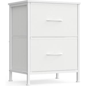 SONGMICS Dresser for Bedroom, Chest of Drawers, Nightstand, Steel, MDF, 2 Non-Woven Fabric Drawers, Storage Organizer Unit, Closet, Entryway, Cloud White and Snow White ULGS312W01S, 1 Pack