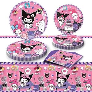 Pack of 2 Kuromi Birthday Party Supplies, 20 Plates, 20 Napkins and 1 Tablecover for Girls Kuromi Party Decorations
