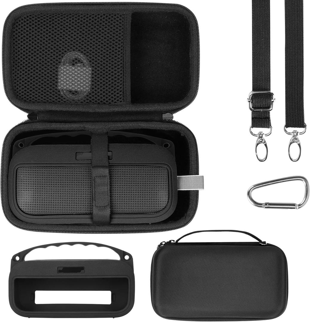 Storage Case Kits Compatible with Bose SoundLink Flex 2nd Gen/Bose SoundLink Flex Portable Speaker (Black Silicone Cover + Hard Case)
