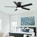 52 Inch Ceiling Fans with Lights and Remote, Flush Mount Black Ceiling Fan for Bedroom Living Room Indoor/Outdoor, Quiet 6 Speed Reversible DC Motor, 3CCT, Dual Color 5 Blades, ETL Listed