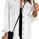 Dokotoo Women's Oversized Denim Jacket Casual Long Sleeve Denim Shirts Distresse Jean Jacket (White, S)