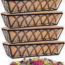 Y&M 24 Inch Window Deck with Coco Liner, Fence Metal Hanging Flower Planter Window Basket Deck Railing Planter Boxes for Outdoor Garden Lawn,6pcs