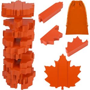 VWAERR Fall Wooden Blocks Stacking Game, 45 PCS Thanksgiving Maple Leaf Tumbling Tower and Balance Game, Stacking Board Toy with Storage Bag for Family & Party Fun Game Supplies
