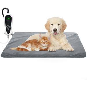 RIOGOO Pet Heating Pad, Upgraded Electric Dog Cat Heating Pad Indoor Waterproof, Auto Power Off (Large: 22"x 18", Grey)