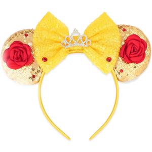 YUNISS Mouse Ear Headbands,Sparkle Mouse Ears Headband for Women Girls Cartoon Princess Costume Cosplay Decoration(belle)