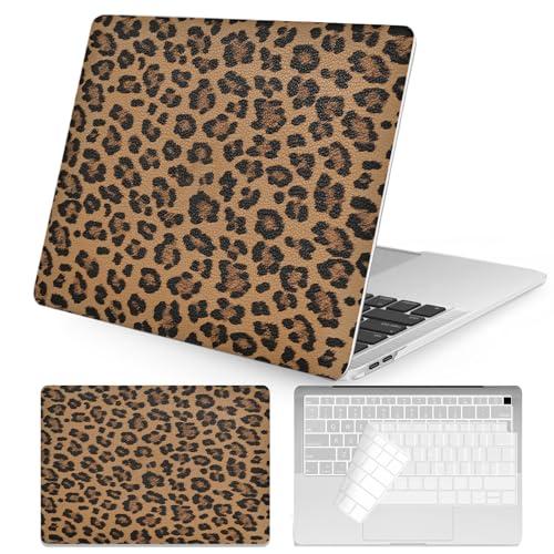 Seorsok Compatible with MacBook Air 13 Inch Case 2022 2021 2020-2018 Release A1932 A2179 M1 A2337,Elegant Leopard Grain Leather Plastic Hard Shell Case with Keyboard Cover,Brown