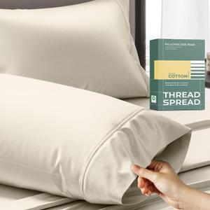 THREAD SPREAD 100% Organic Cotton Pillow Cases Set of 2 Queen/Standard Size - Soft, Cooling, Crisp & Breathable Organic Cotton Percale Weave Pillowcase for Queen Pillow (Ivory), GOTS Certified