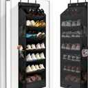 7 Tier Over The Door Shoe Organizer, Hanging Shoe Rack for Closet with Dustproof Mesh Curtain & 6 Side Pockets, Behind The Door Narrow Shoe Holder Hanger for Sneakers, Boots (Black)