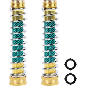 Triumpeek 2 Packs Garden Hose Extension Adapters, 5.7"L Hose Protectors with Coil Spring, Brass Hose/Pipe Connectors with 3/4" Threaded Hose Fittings