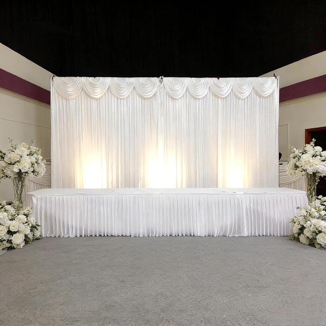 MYOYAY Ice Silk White Backdrop Curtain 10x10ft Wedding Stage Backdrop Drapes Wrinkle Free Photo Backdrop Drapes for Party Bridal Baby Shower Reception Graduation Decorations