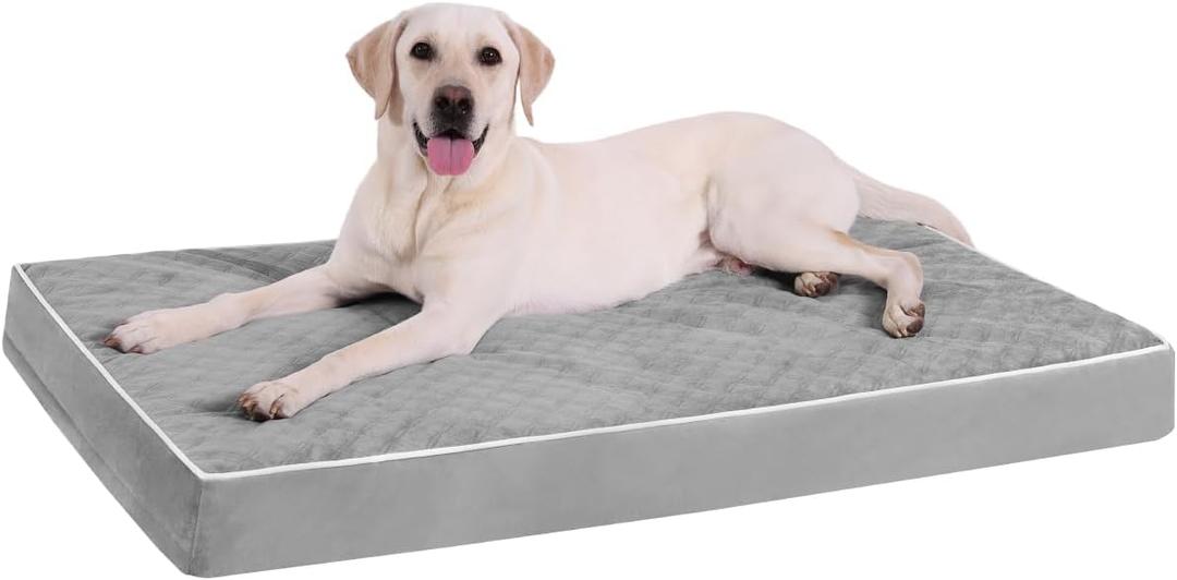 KSIIA Orthopedic Dog Bed Extra Large Dog Bed with Removable Machine Washable Cover Waterproof Crate Pad with Egg Crate Foam and Non-Slip Bottom, 47x29 Inch, Light Gray