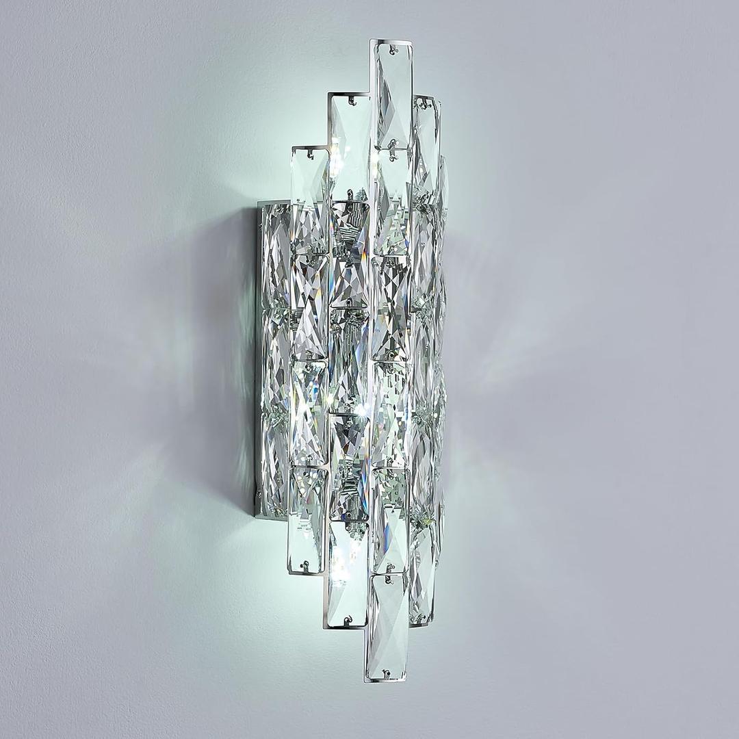 Modern Chrome Crystal Wall Sconce Light Fixtures, Wall Mount Lamps for Bedroom Living Room Bathroom Vanity Mirror